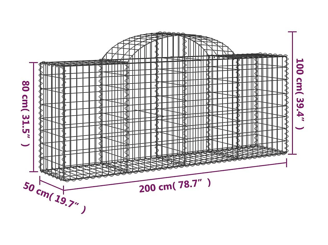 Panier de gabions arqué 200x50x80/100 cm Fer galvanisé WVGQ5717