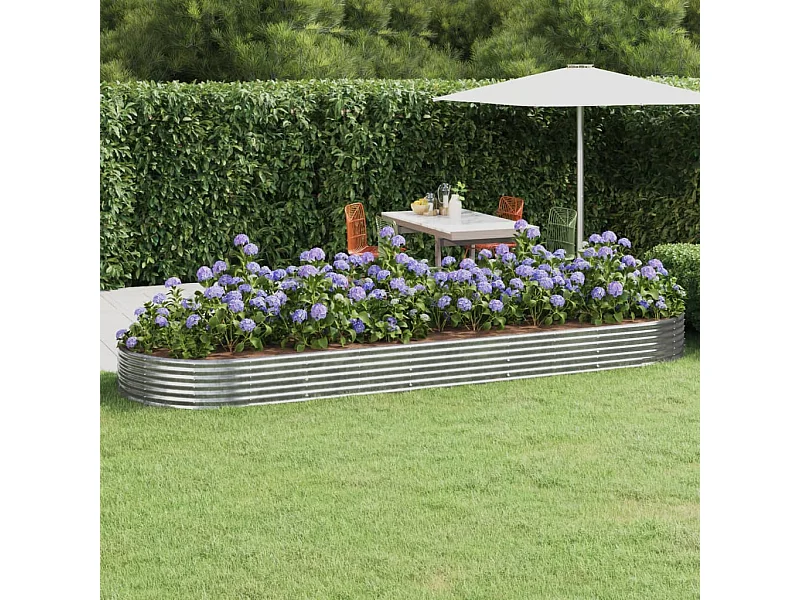 Canteiro elevado jardim 450x140x36 aço revestido a pó prateado PT572088