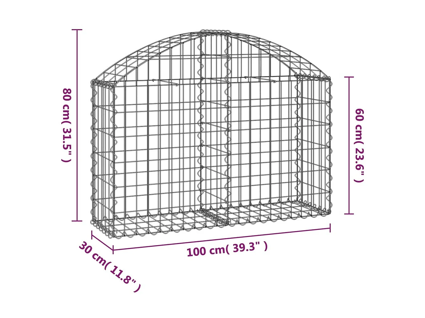 Cesta de gaviones forma arco hierro galvanizado 100x30x60/80 cm ES39350