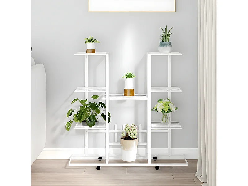 Jardinière avec roues 94,5x24,5x91,5 cm Blanc Fer BE6131