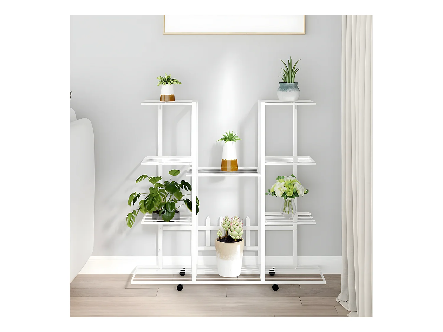 Jardinière avec roues 94,5x24,5x91,5 cm Blanc Fer BE6131