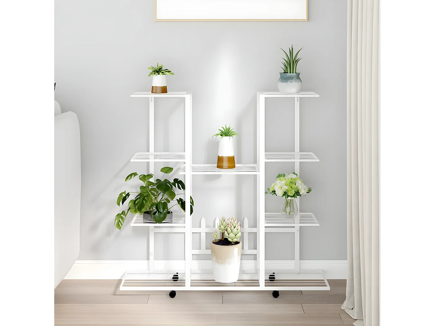 Jardinière avec roues 94,5x24,5x91,5 cm Blanc Fer BE6131