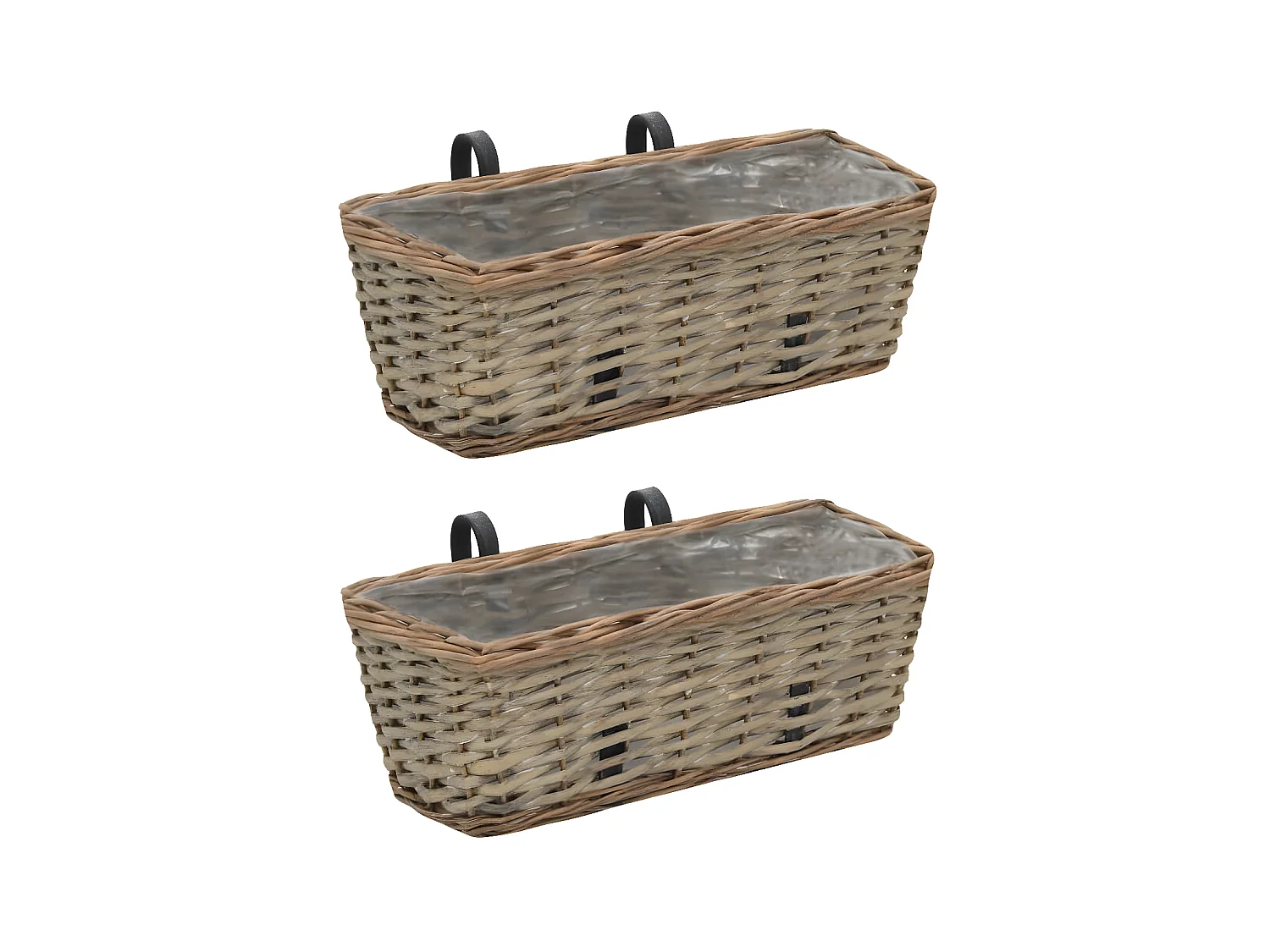 Jardinière de balcon 2 pcs Osier avec doublure en PE 40 cm BE3458