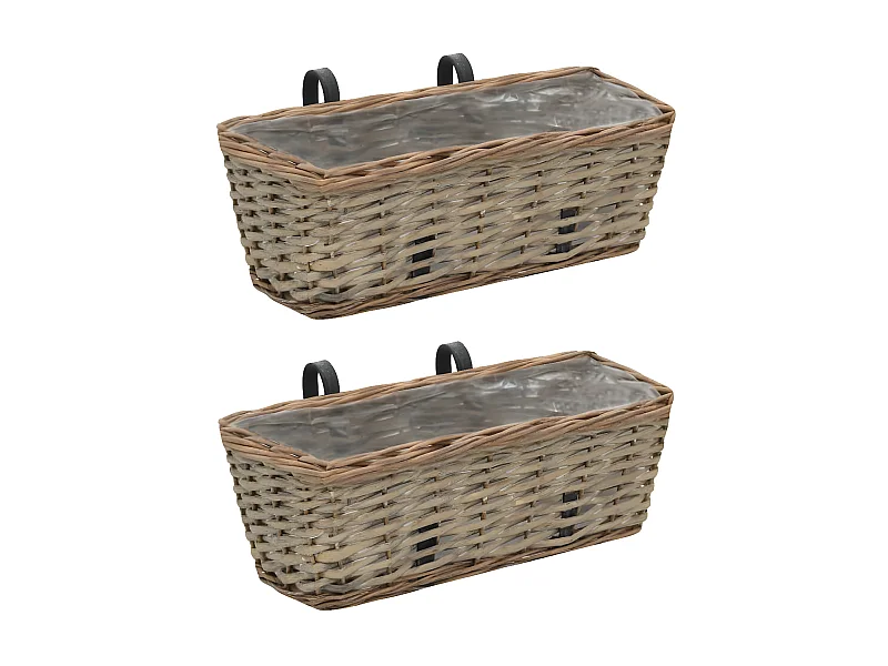Jardinière de balcon 2 pcs Osier avec doublure en PE 40 cm BE3458