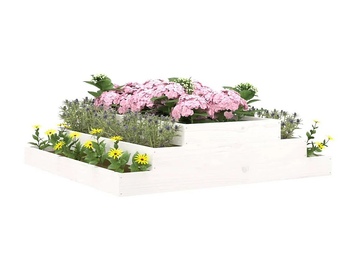 Jardinière Blanc 110x110x27 cm Bois massif de pin BE2465