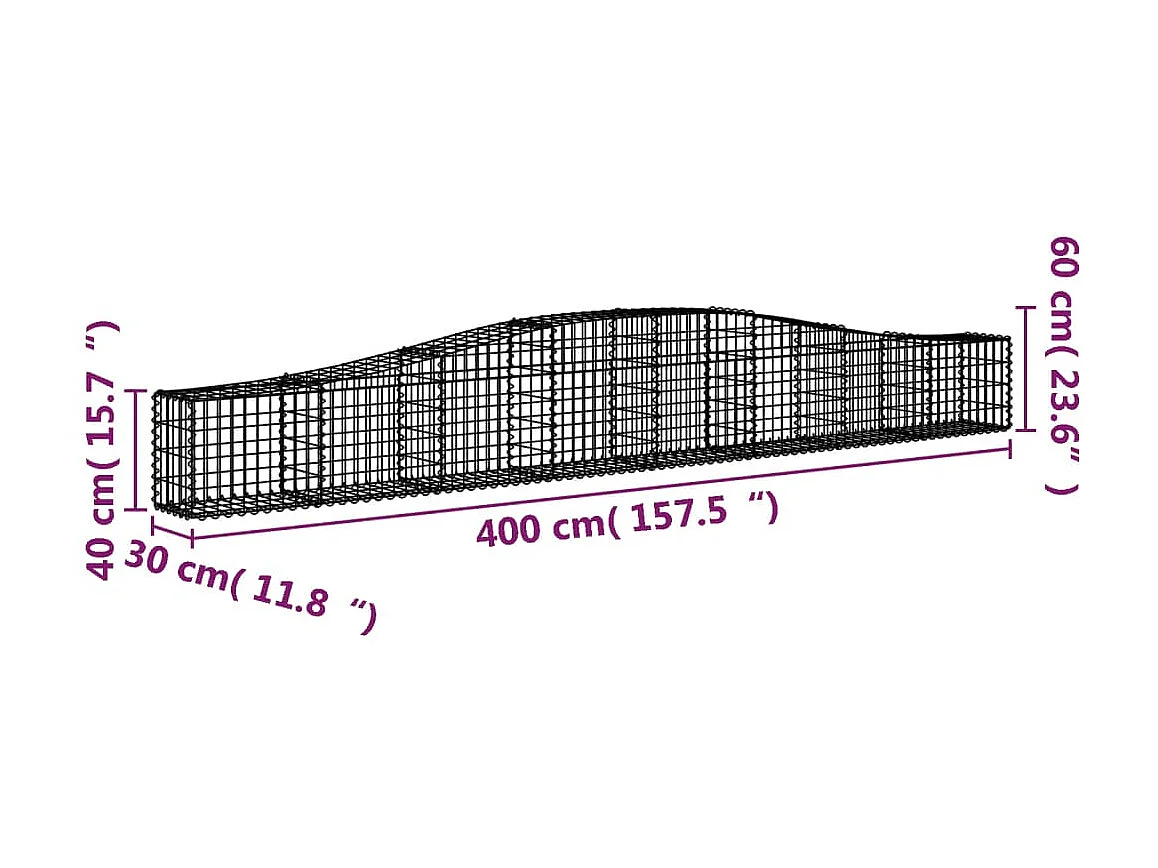 Panier de gabions arqué 400x30x40/60 cm Fer galvanisé WVGQ6047