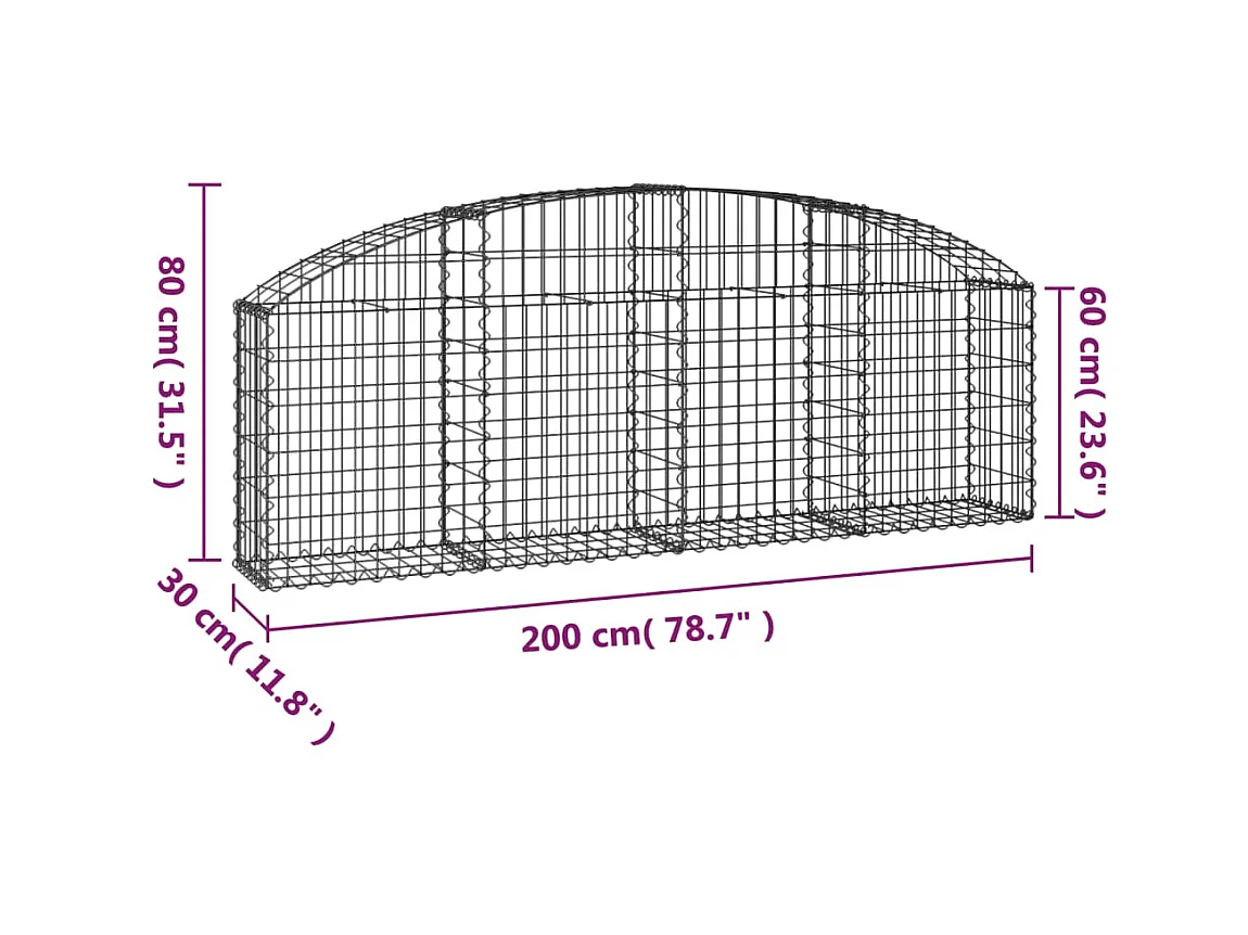 Panier de gabions arqué 200x30x60/80 cm Fer galvanisé WVGQ1606
