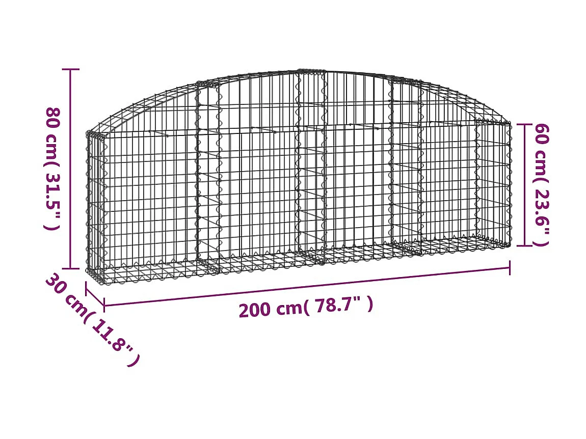 Panier de gabions arqué 200x30x60/80 cm Fer galvanisé WVGQ1606