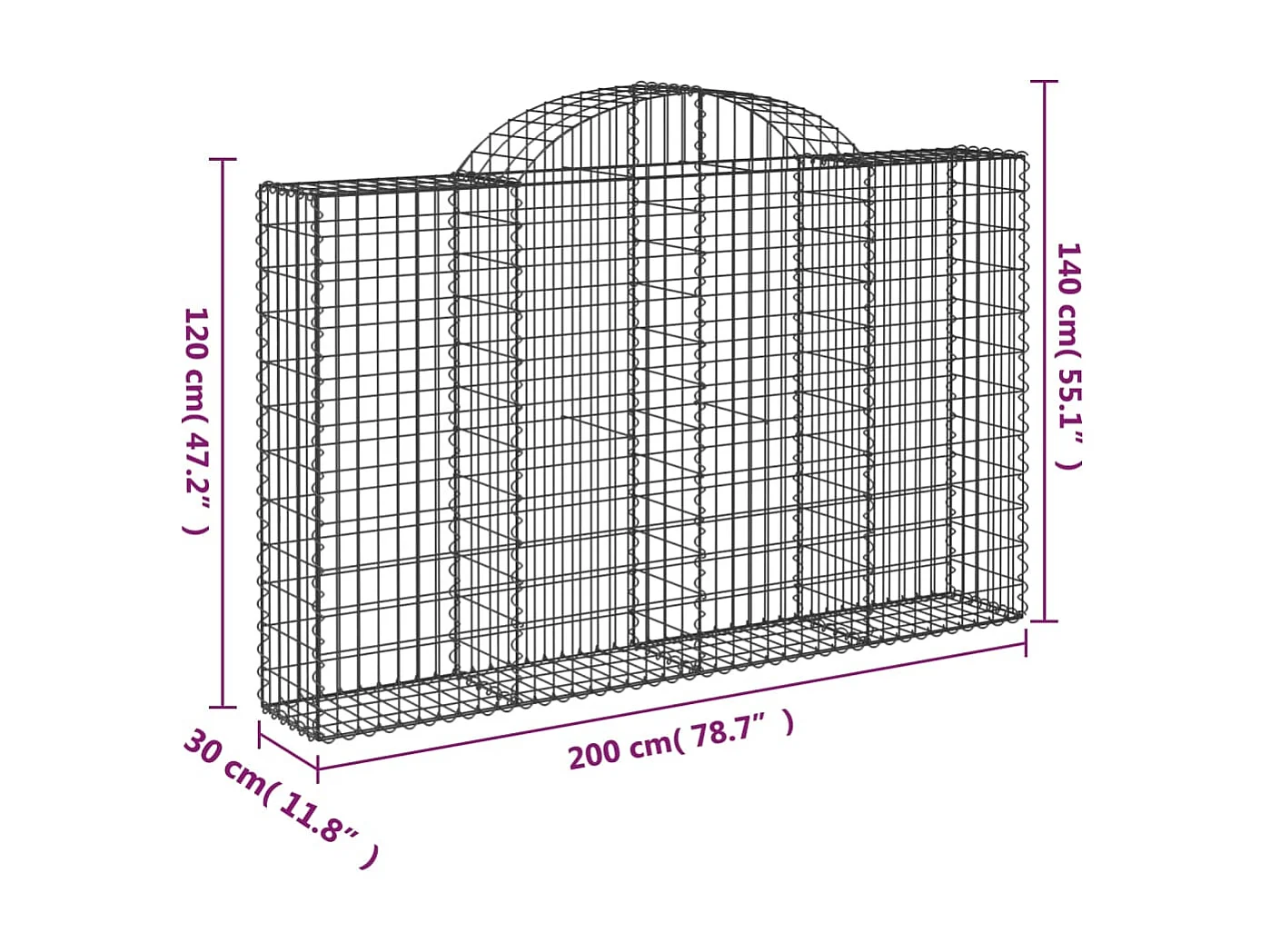 Cesta gaviones forma arco hierro galvanizado 200x30x120/140 cm ES52949