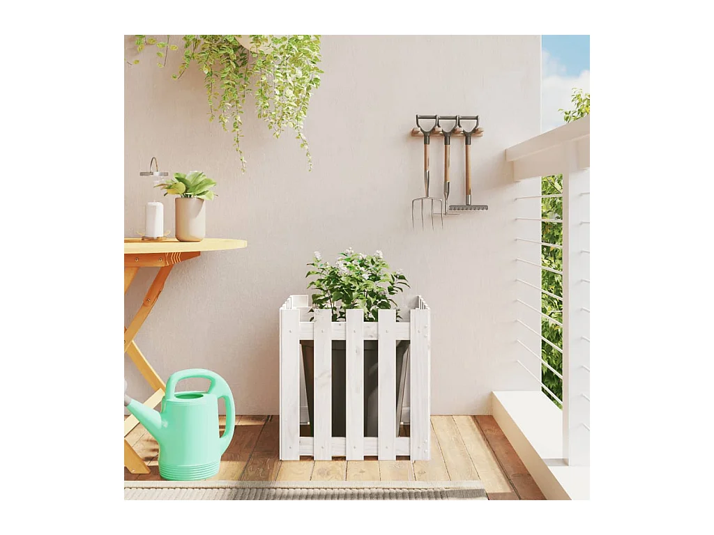 Jardinière avec design de clôture blanc 50x50x50 cm pin massif BE9118