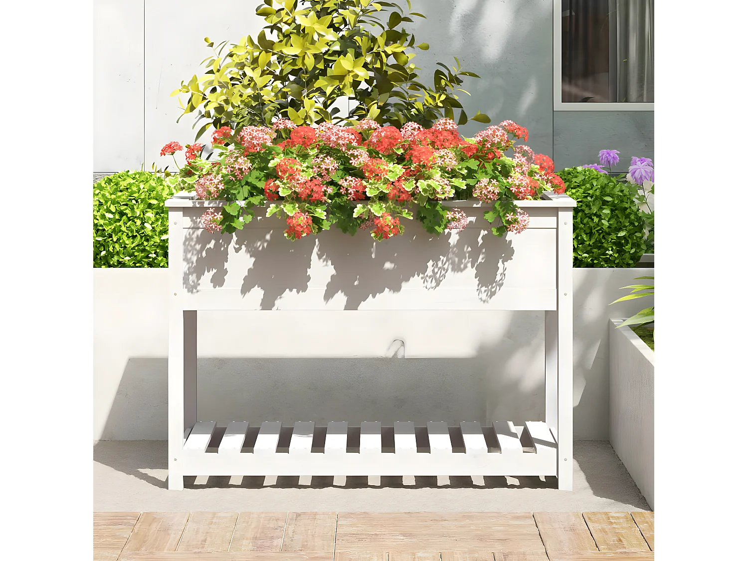 Vaso/floreira com prateleira 111,5x54x81 cm pinho maciço branco PT421082