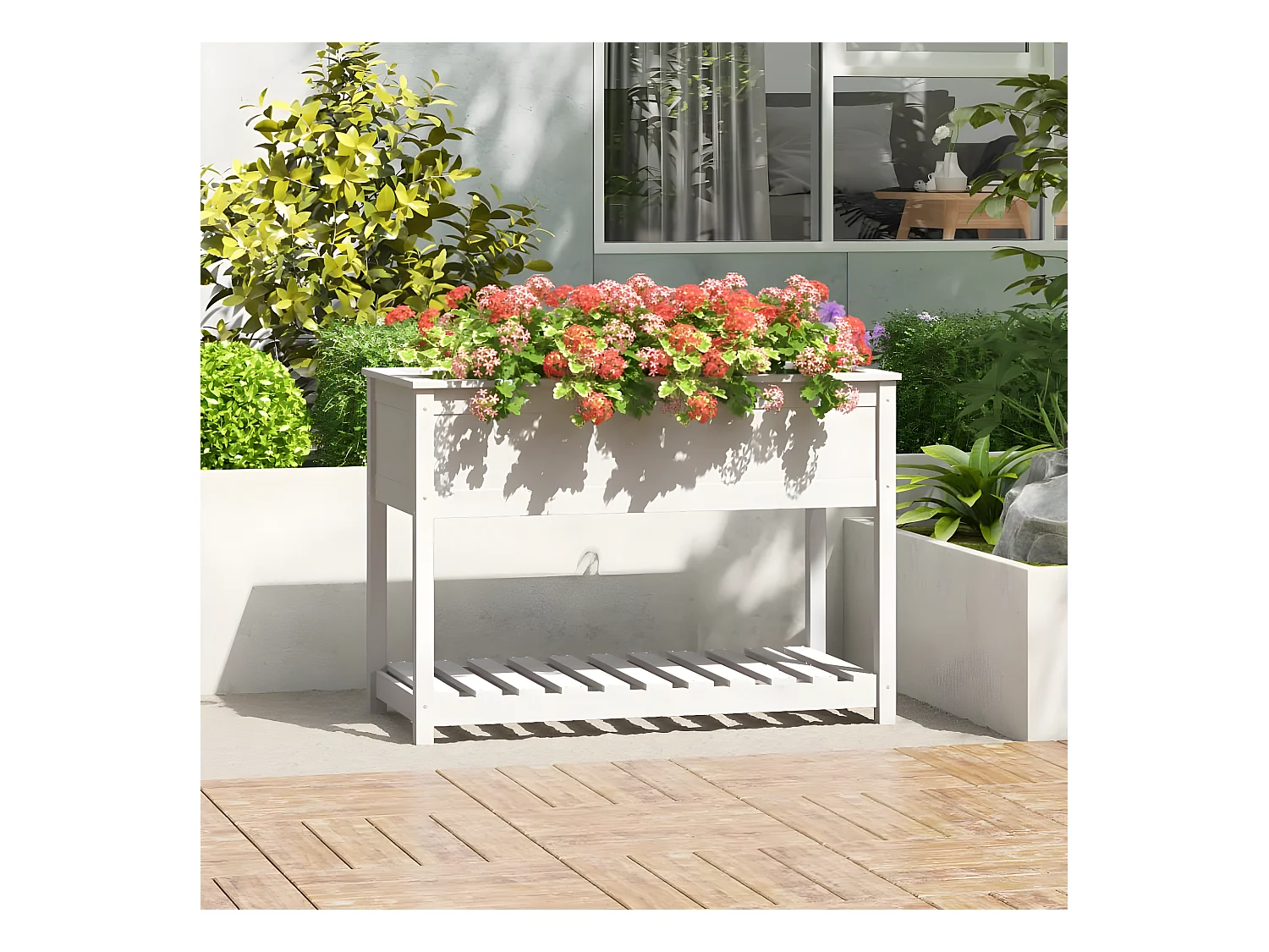 Jardinière avec étagère Blanc 111,5x54x81 cm Bois massif de pin BE4541