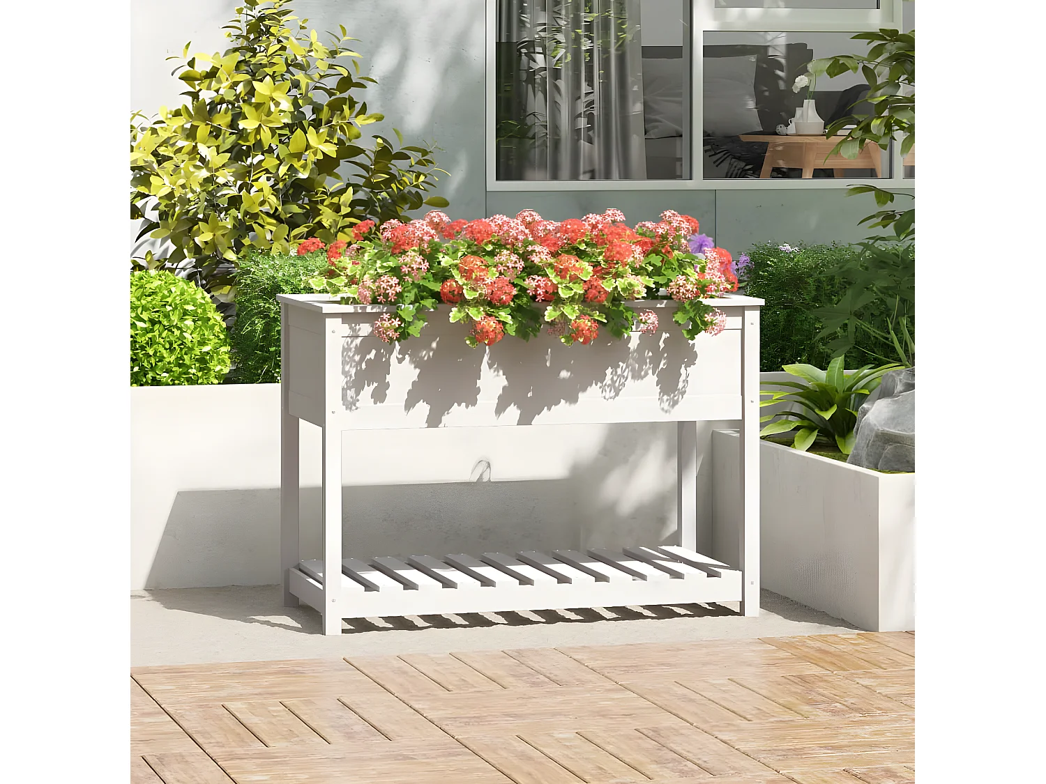 Jardinière avec étagère Blanc 111,5x54x81 cm Bois massif de pin BE4541