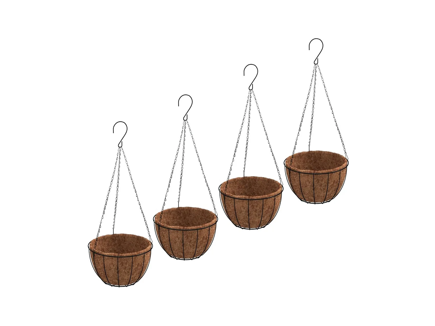 Macetas colgantes 4 uds revestimiento coco cero negro Ø30x52cm ES601163