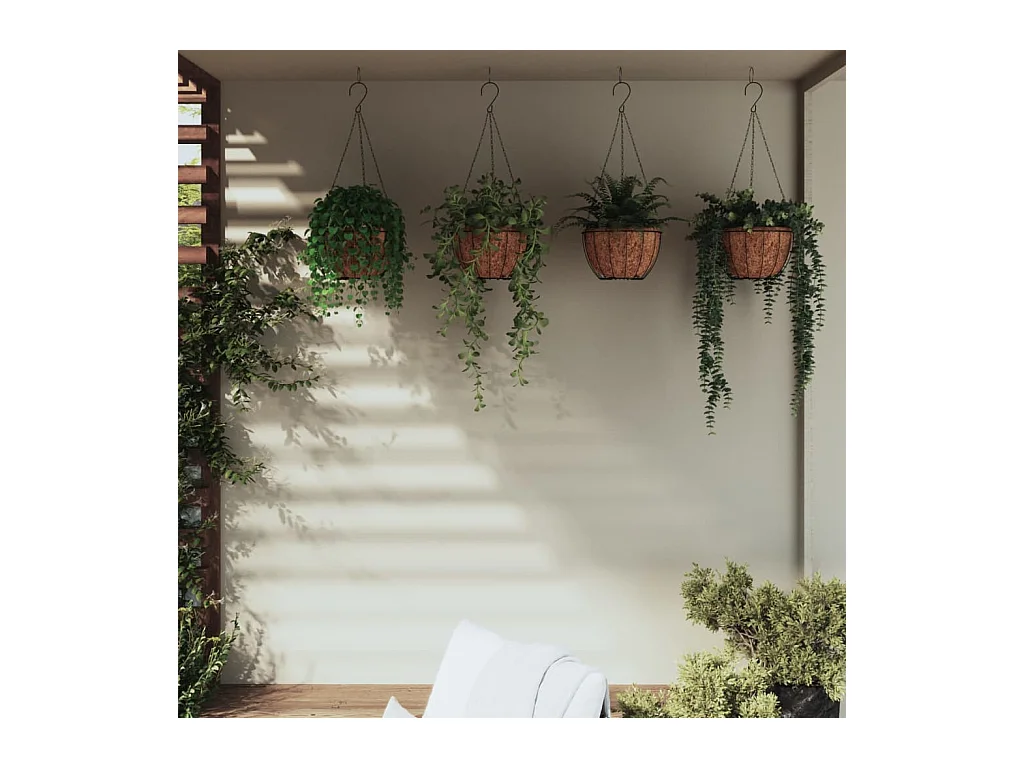 Jardinières suspendues 4 pcs avec doublure coco Noir Ø 30x52 cm WVGQ1325