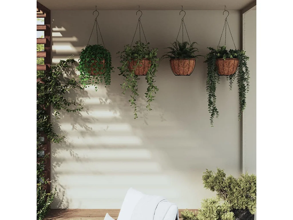 Jardinières suspendues 4 pcs avec doublure coco Noir Ø 30x52 cm WVGQ1325