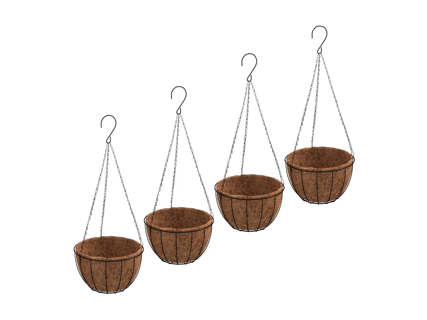 Jardinières suspendues 4 pcs avec doublure coco Noir Ø 30x52 cm WVGQ1325