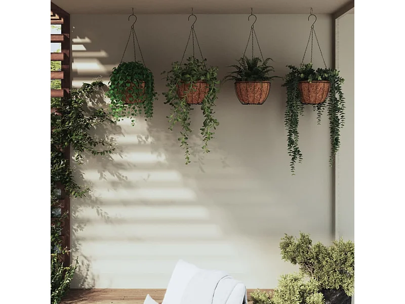 Jardinières suspendues 4 pcs avec doublure coco Noir Ø 30x52 cm WVGQ1325