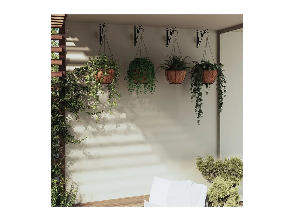 Supports de panier suspendu avec jardinières 4 pcs noir acier WVGQ8626