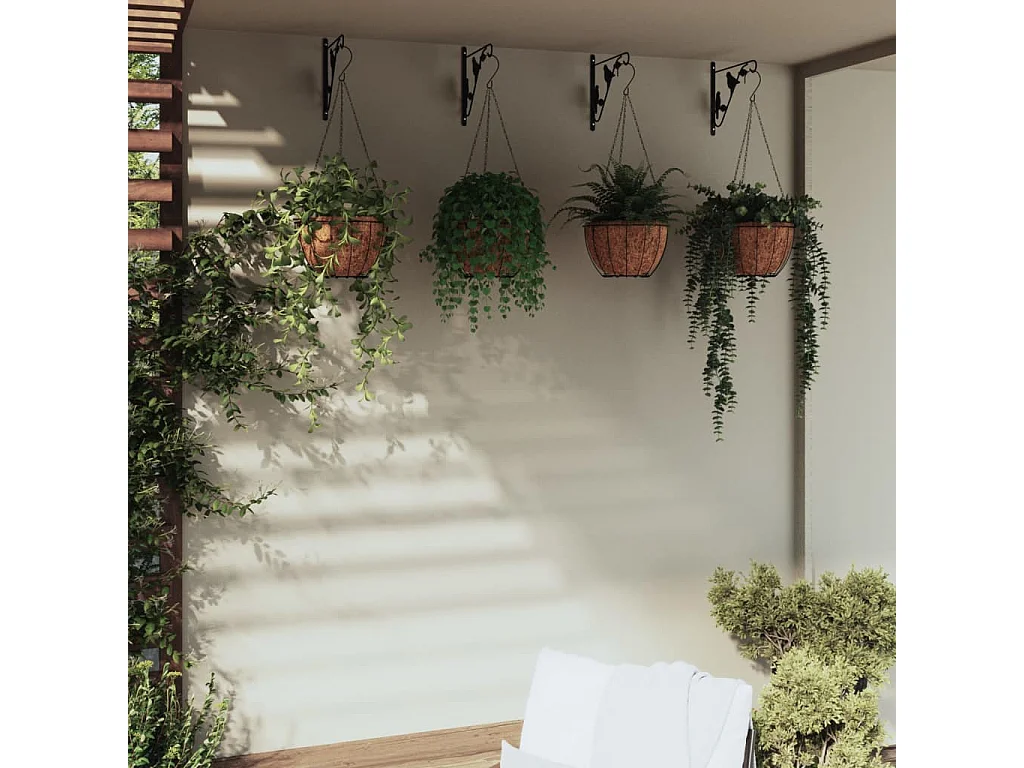 Supports de panier suspendu avec jardinières 4 pcs noir acier WVGQ8626