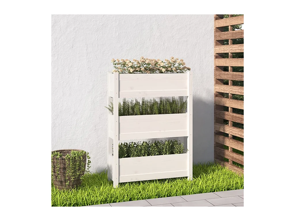Jardinière Blanc 77x25x104,5 cm Bois massif de pin BE8135