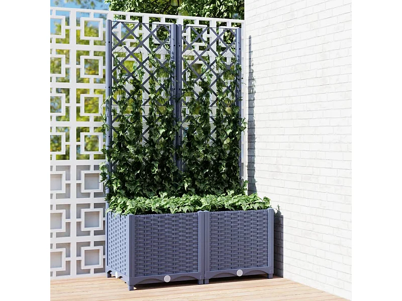 Vaso/floreira jardim c/ treliça 80x40x136 cm PP cinza-escuro PT291332