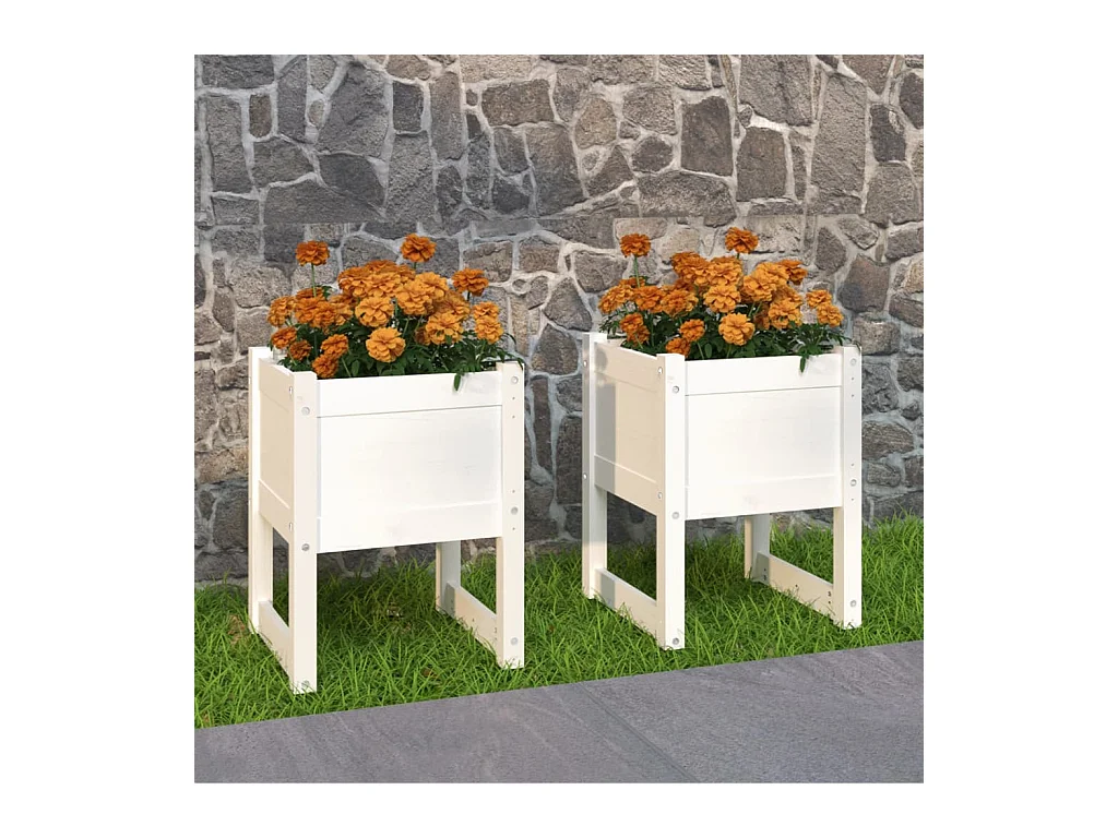 Jardinières 2 pcs Blanc 40x40x52,5 cm Bois massif de pin BE3179