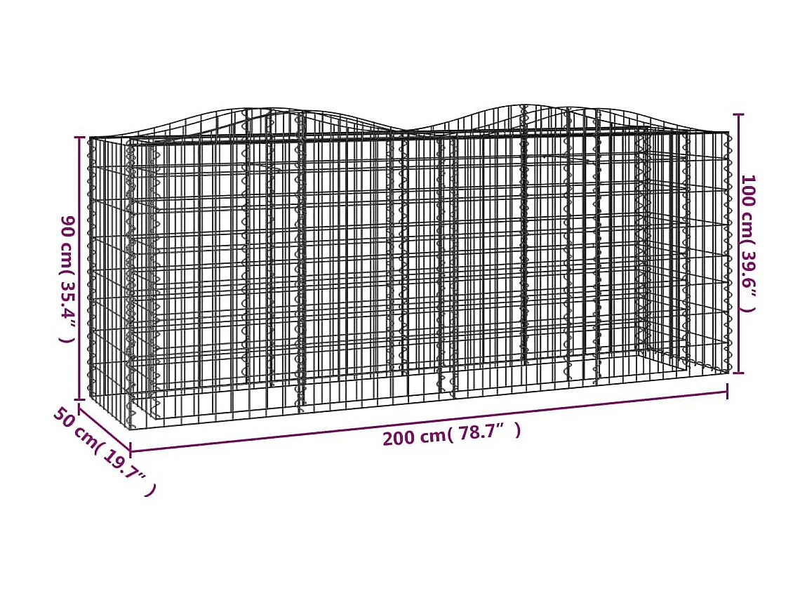 Jardinière Lit surélevé à gabions arqué 200x50x100 cm Fer galvanisé BE1420