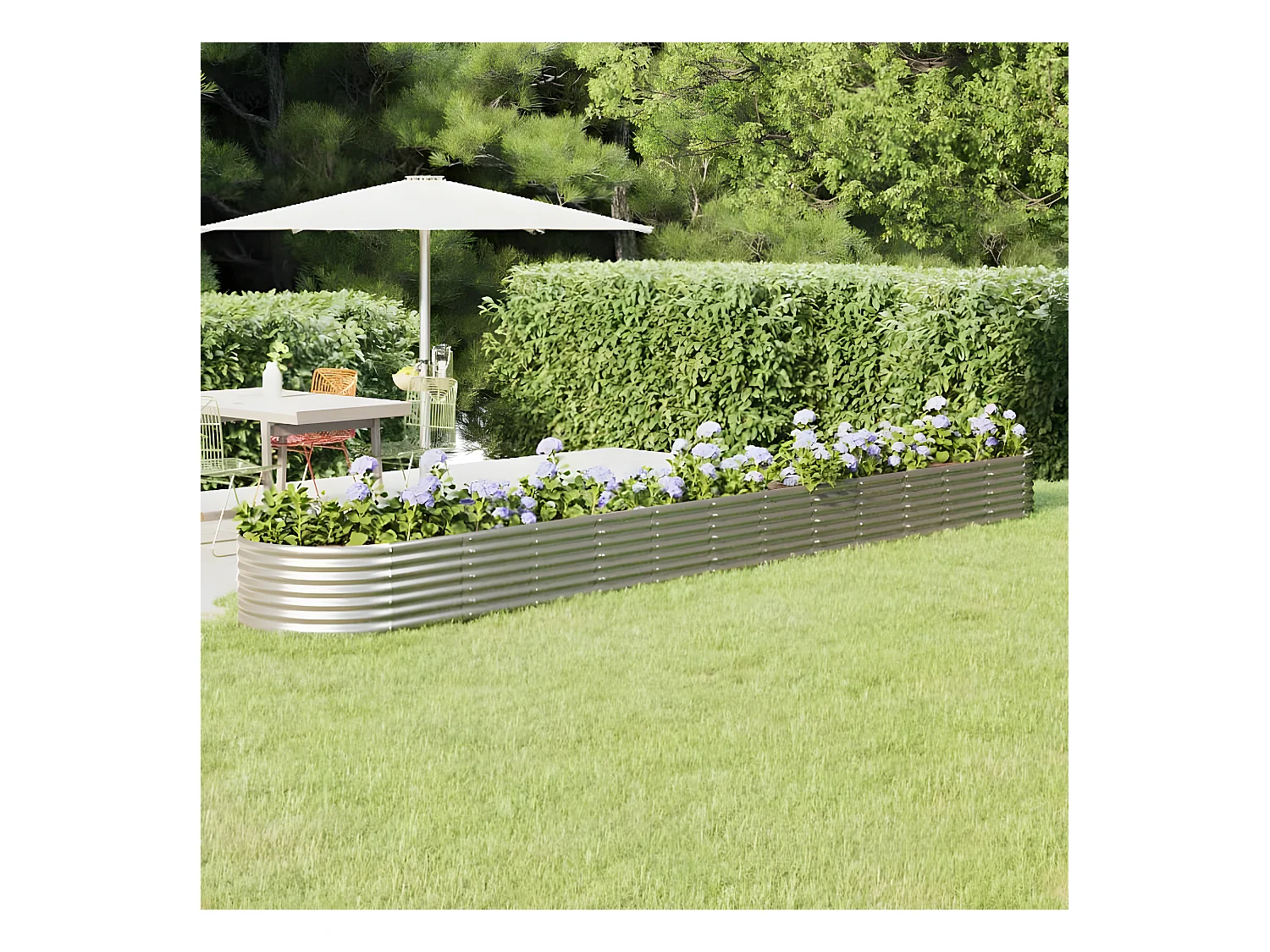 Jardinera arriate acero recubrimiento polvo plata 512x80x36 cm ES50800