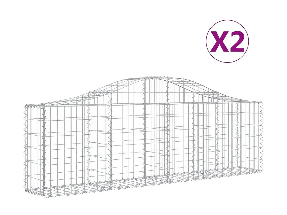Paniers à gabions arqués 2 pcs 200x30x60/80 cm Fer galvanisé WVGQ7821