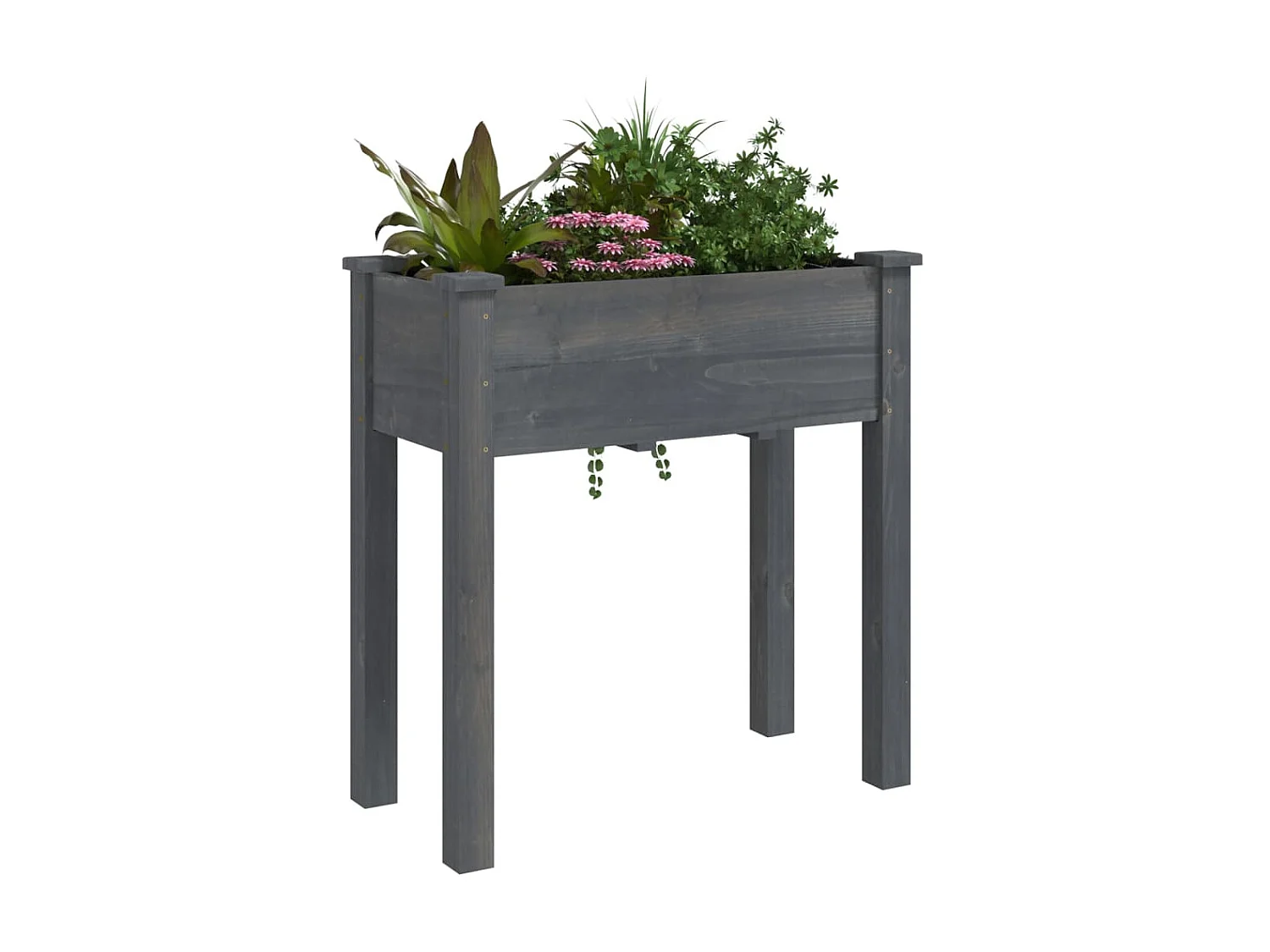 Jardinière avec doublure gris 71x37x76 cm bois massif de sapin BE6733