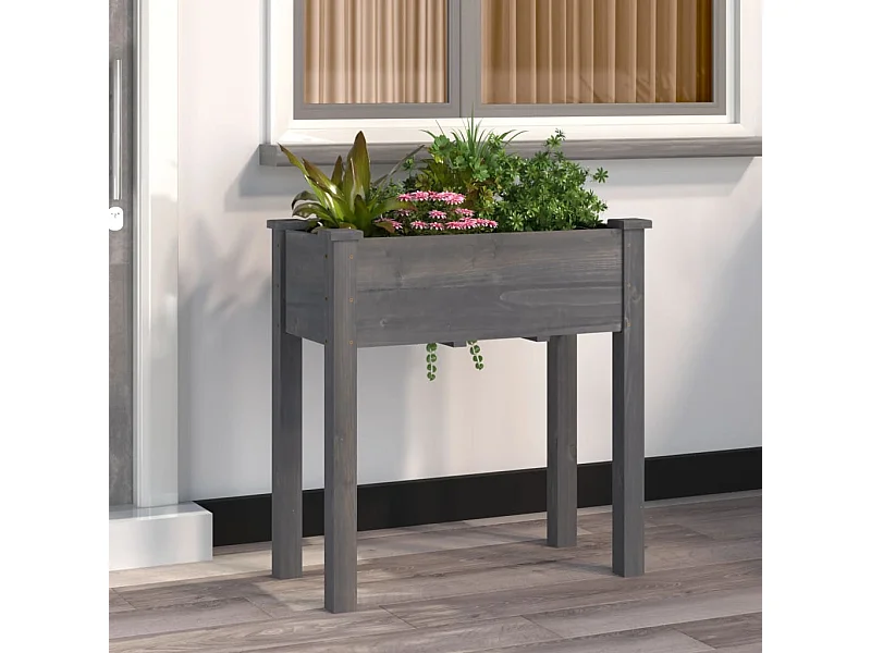 Jardinière avec doublure gris 71x37x76 cm bois massif de sapin BE6733