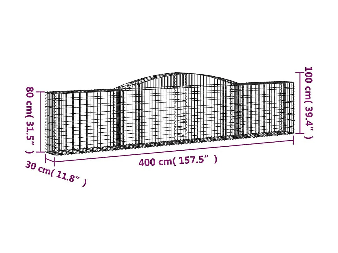 Cesta de gaviones forma arco hierro galvanizado 400x30x80/100cm ES97888