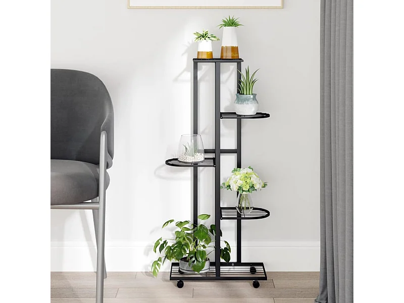 Suporte vasos c/ 5 prateleiras/rodas 44x23x100 cm ferro preto PT756866