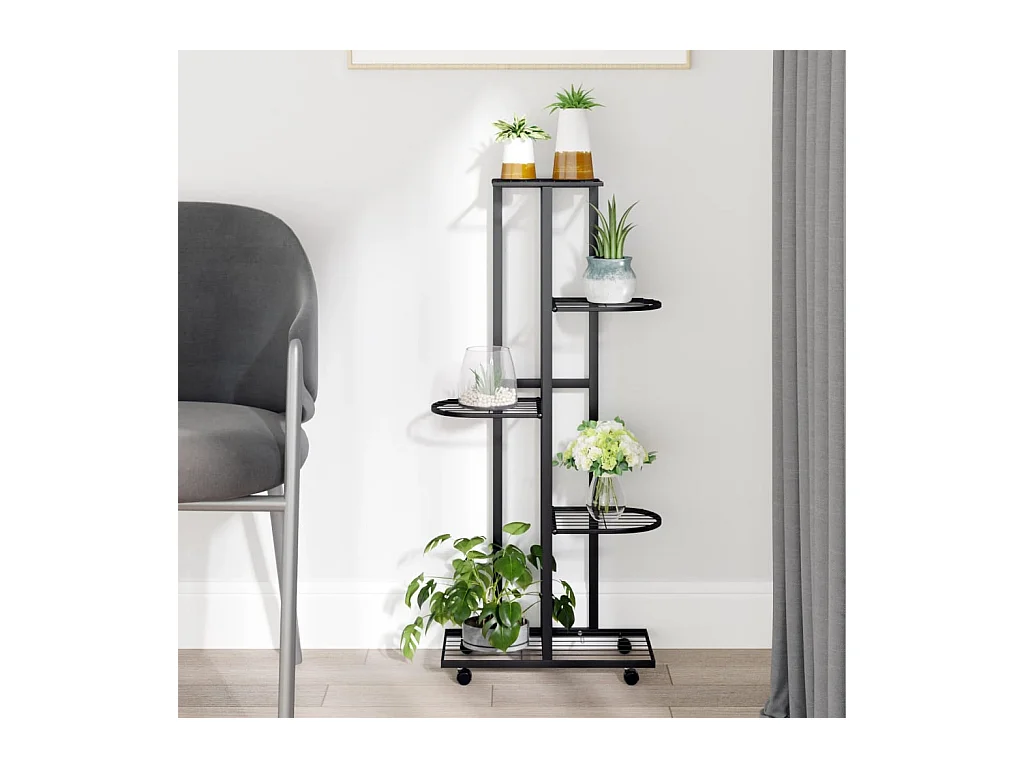 Jardinière à 5 niveaux avec roues 44x23x100 cm Noir Fer BE2705