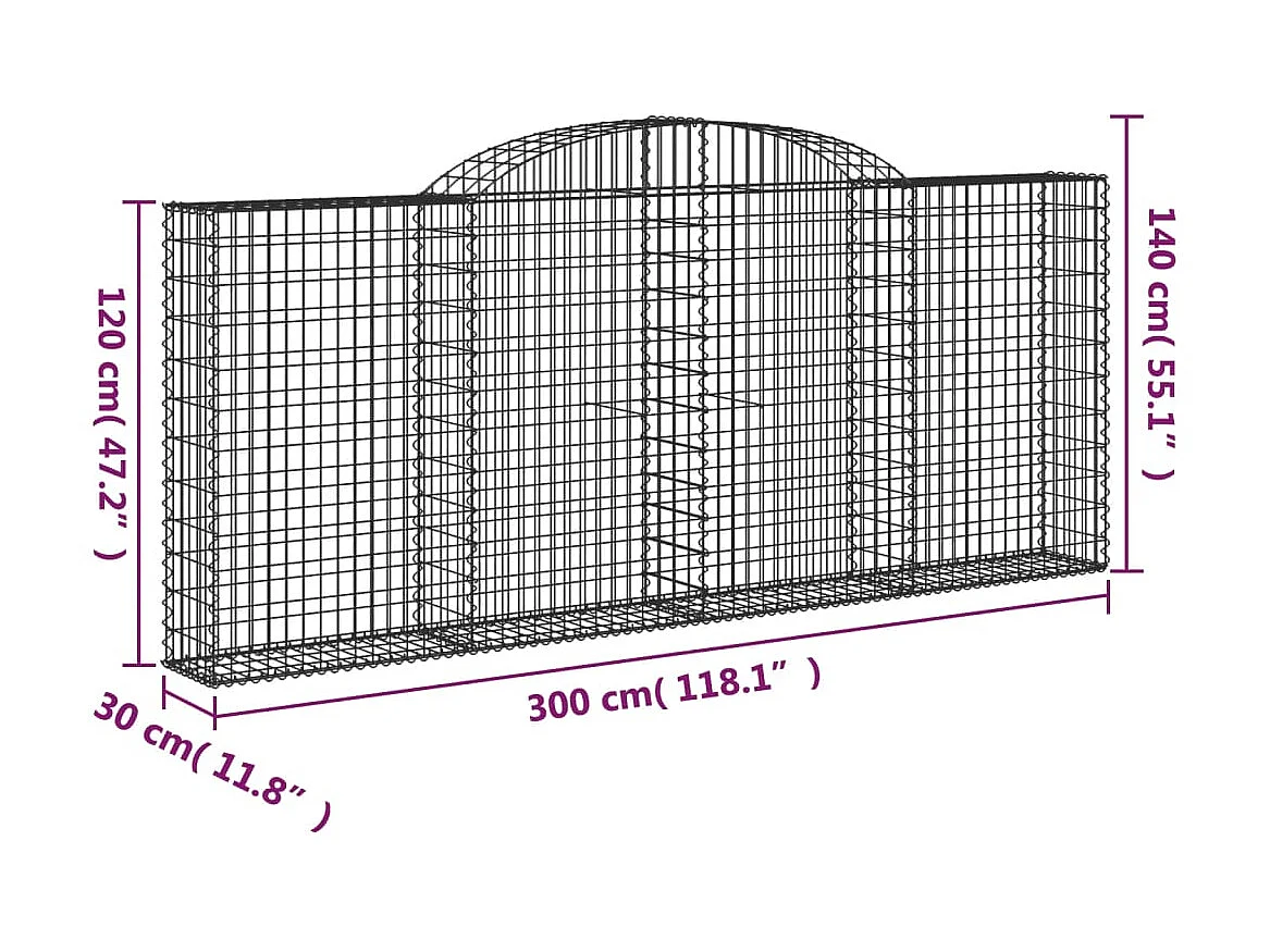 Cesta gaviones forma arco hierro galvanizado 300x30x120/140 cm ES52548