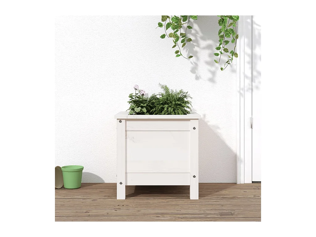 Jardinière blanc 40x40x39 cm bois massif de pin BE8738