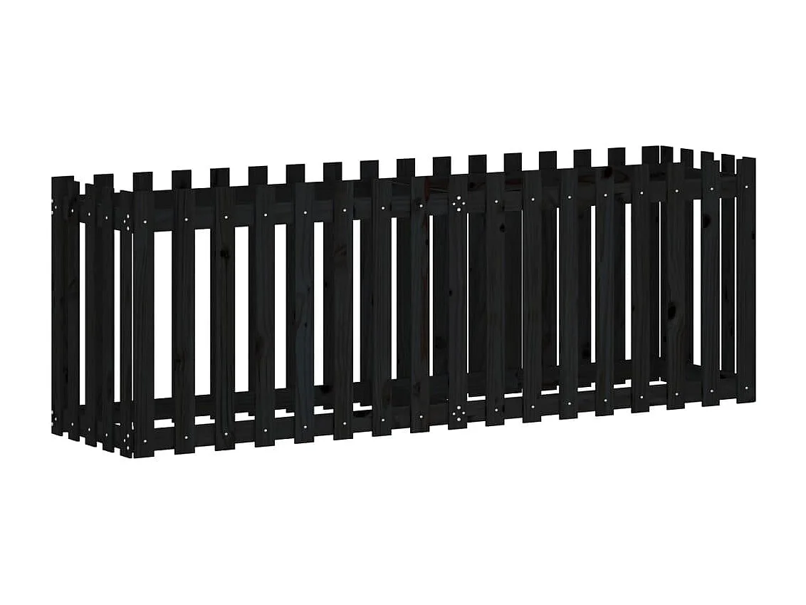 Jardinera elevado jardín con valla madera pino negro 200x50x70cm ES41051