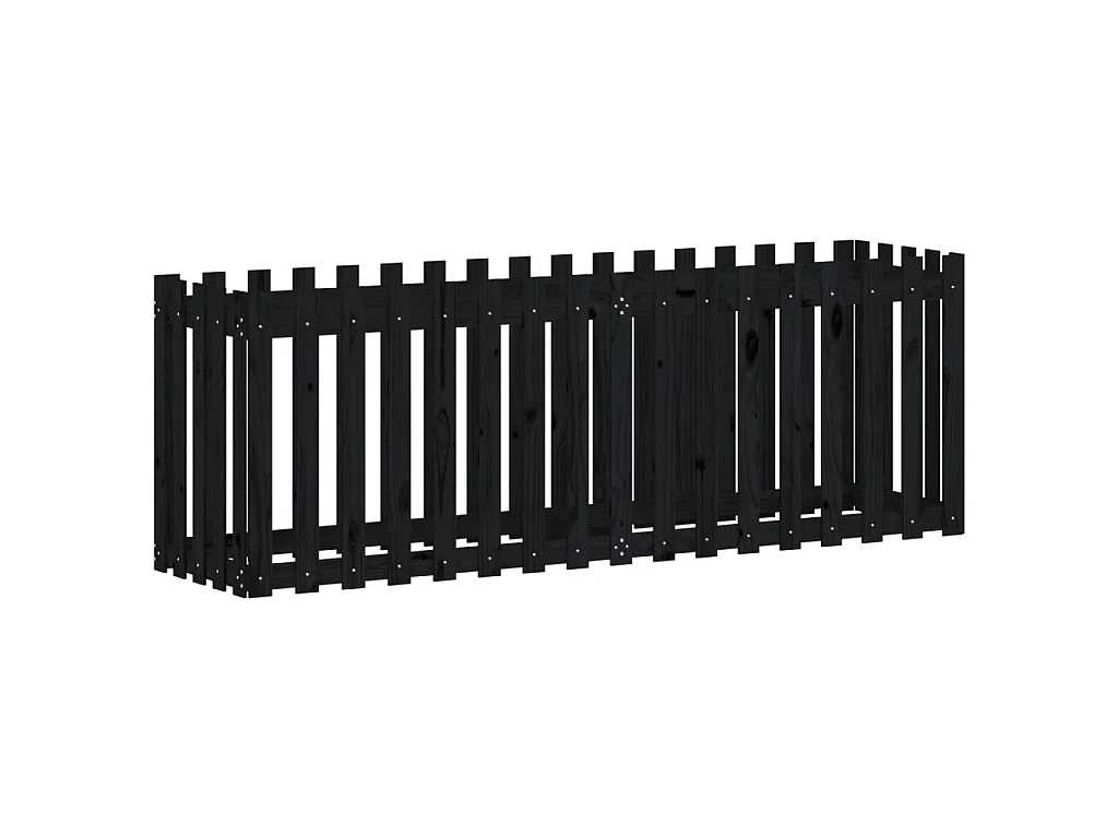 Jardinera elevado jardín con valla madera pino negro 200x50x70cm ES41051