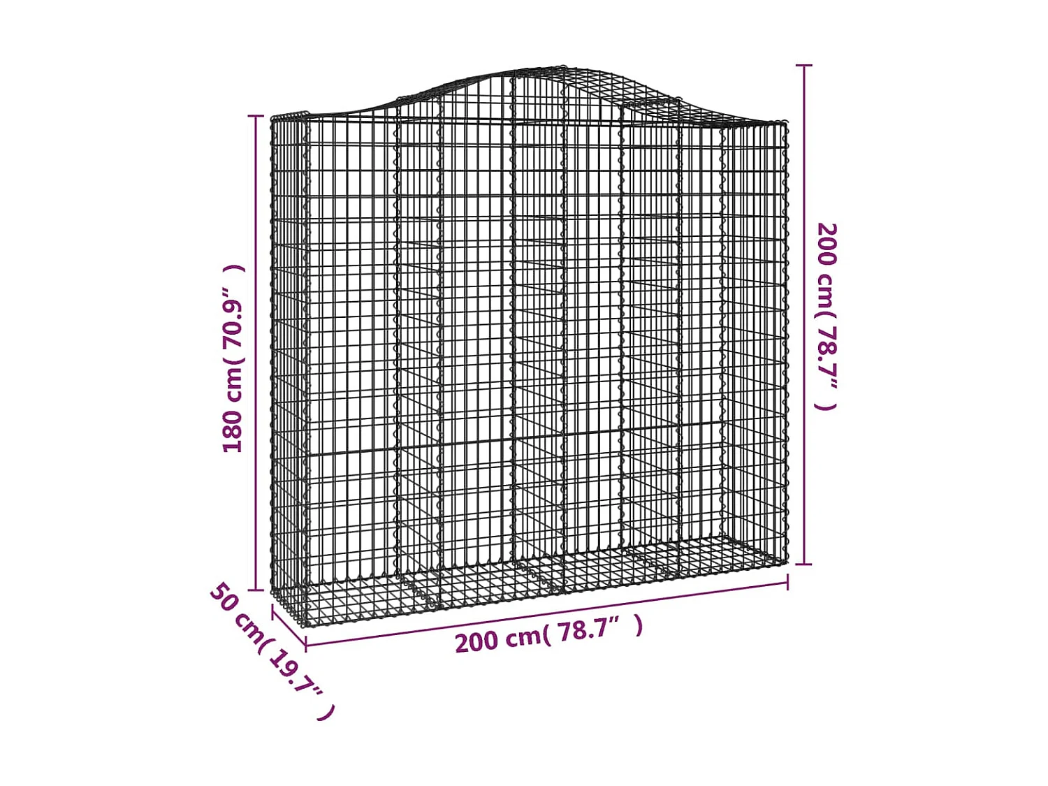 Panier de gabions arqué 200x50x180/200 cm Fer galvanisé WVGQ1785