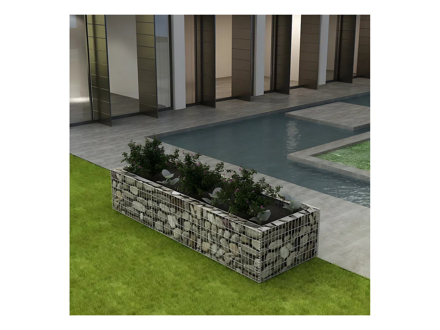 Lit surélevé à gabion Acier 270x90x50 cm WVGQ1008