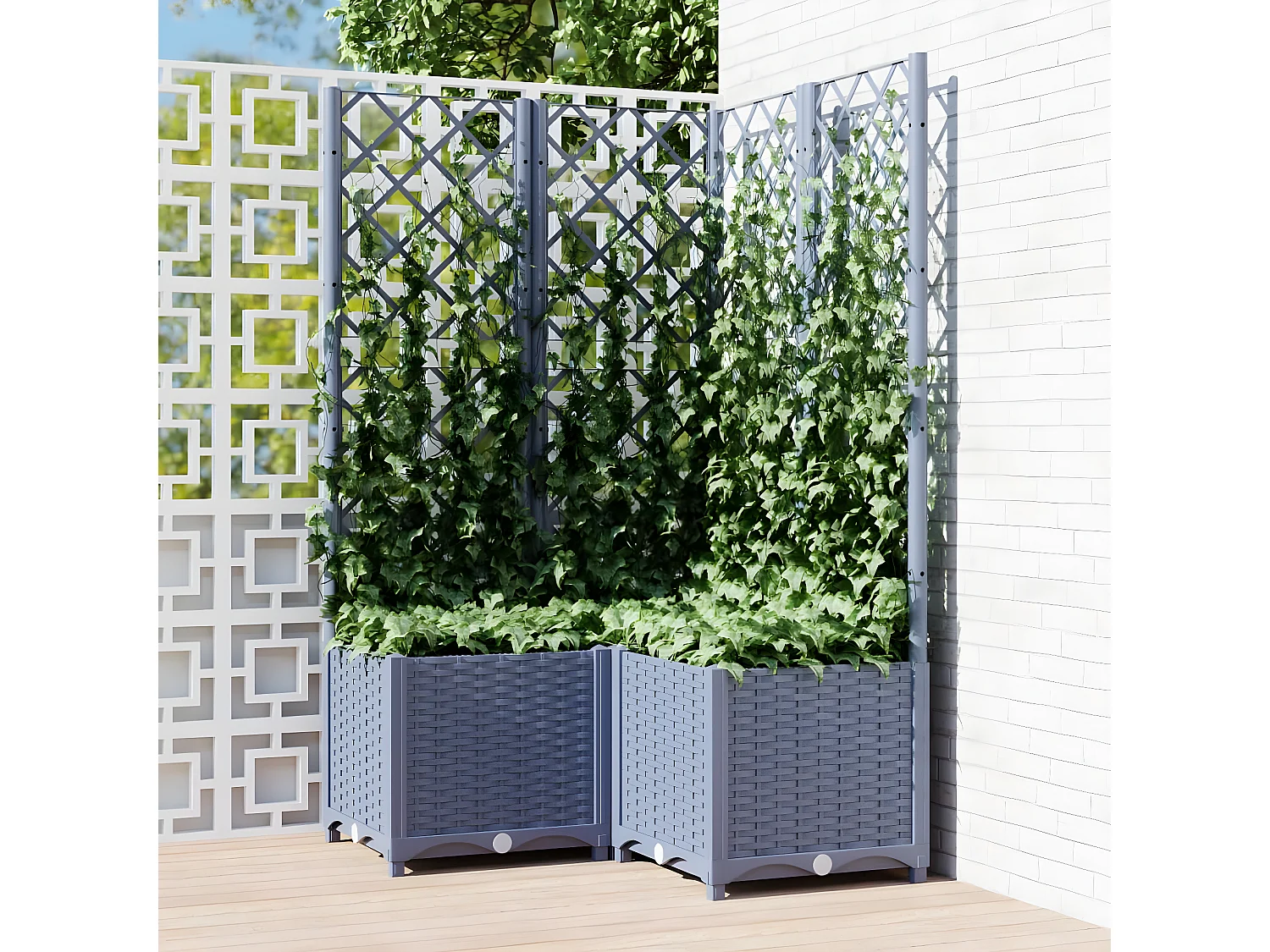 Jardinière avec treillis Gris foncé 80x80x136 cm PP BE1587