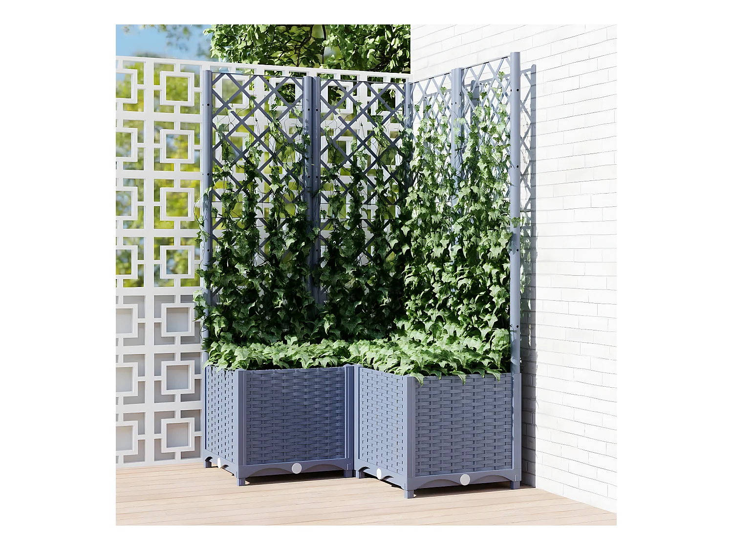 Jardinière avec treillis Gris foncé 80x80x136 cm PP BE1587