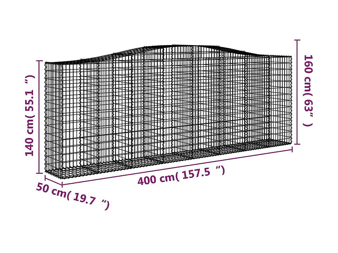 Cesta gaviones forma arco hierro galvanizado 400x50x140/160 cm ES43856