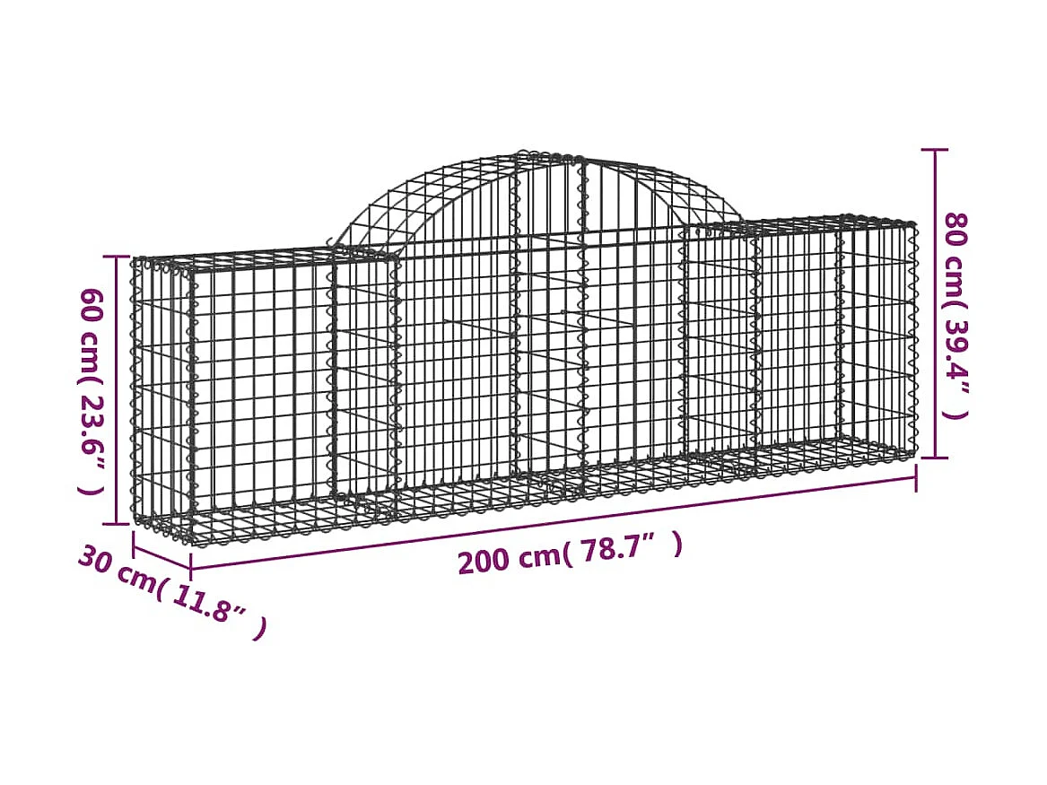 Panier de gabions arqué 200x30x60/80 cm Fer galvanisé WVGQ3050