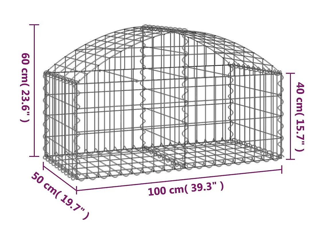 Cesta de gaviones forma arco hierro galvanizado 100x50x40/60 cm ES69628