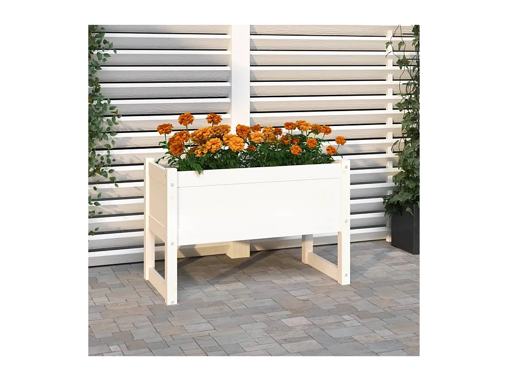 Jardinière Blanc 78x40x52 cm Bois massif de pin BE3958