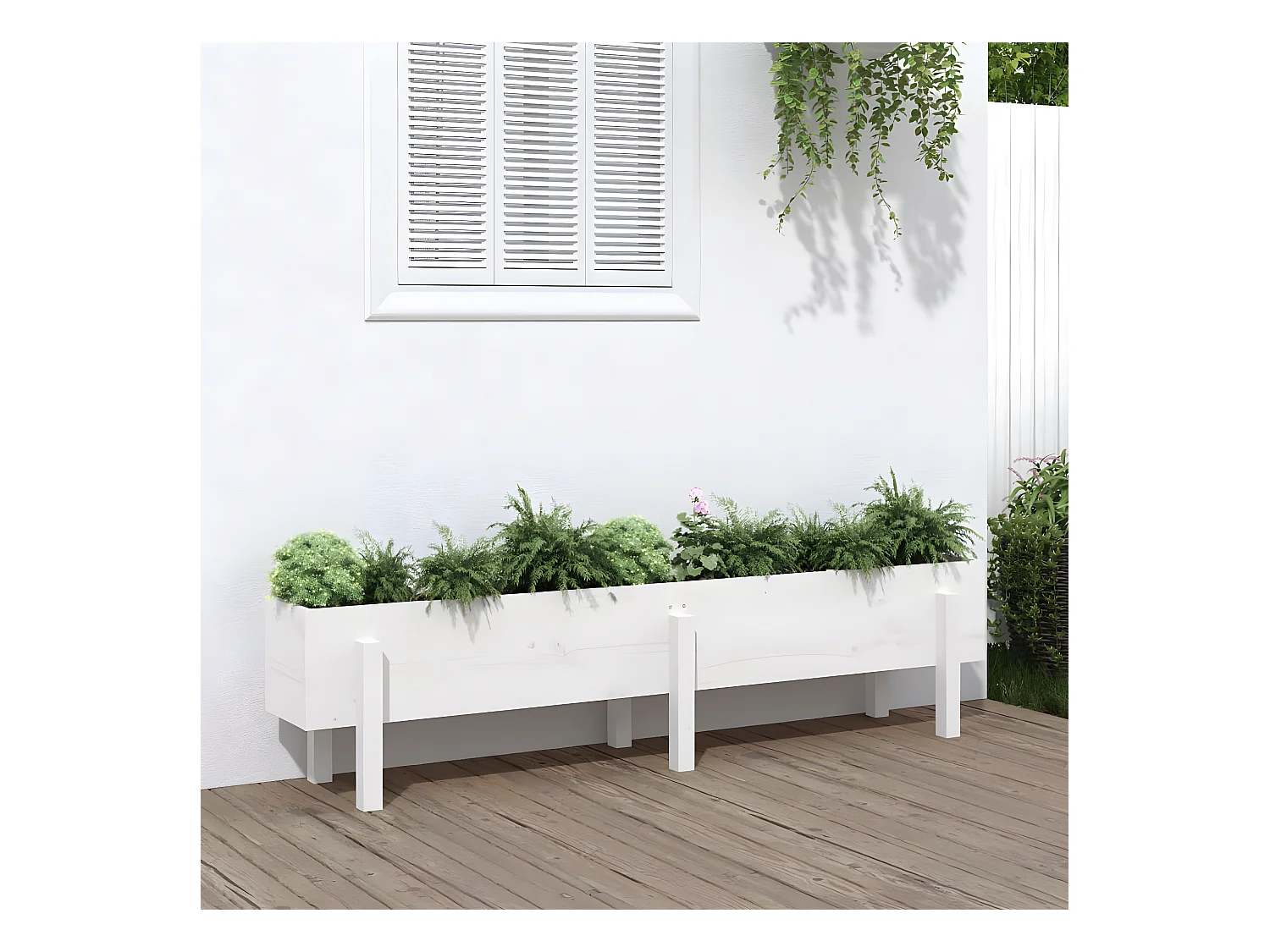 Jardinera elevado de jardín madera maciza pino blanco 160x30x38cm ES17450