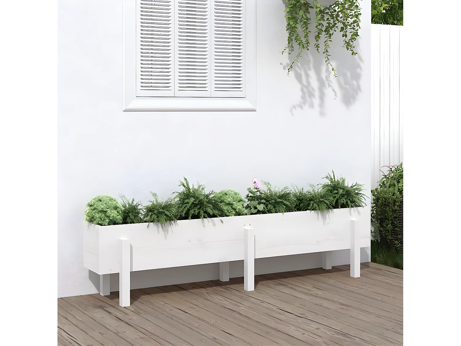 Jardinera elevado de jardín madera maciza pino blanco 160x30x38cm ES17450