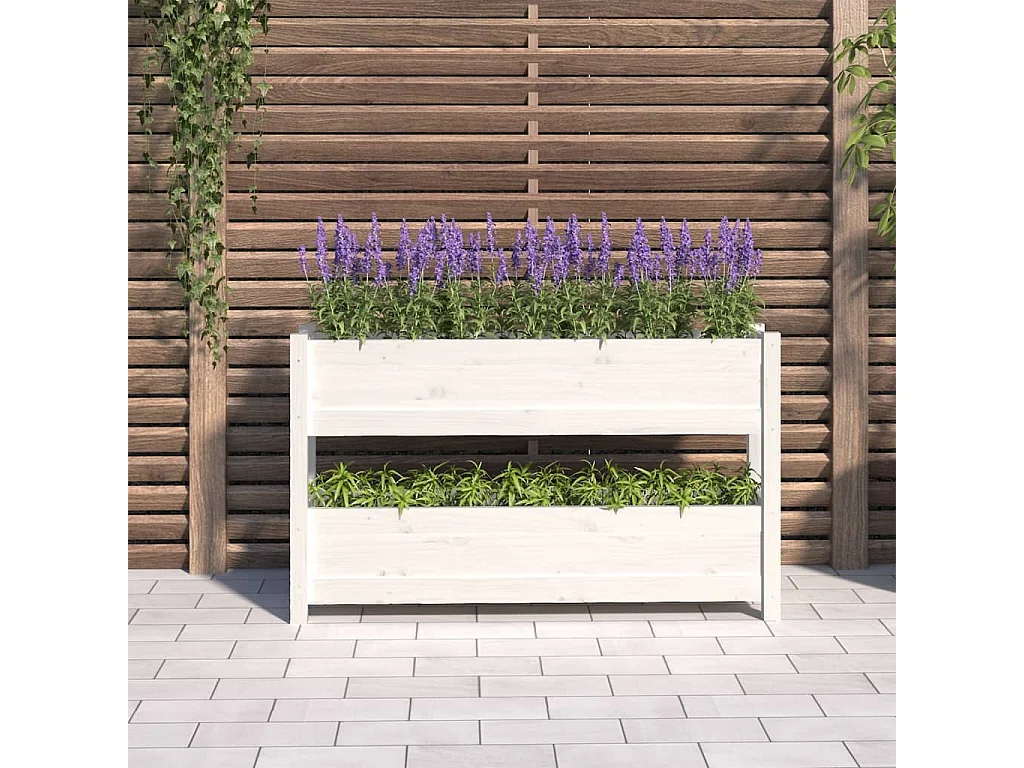 Jardinière Blanc 112x25x66 cm Bois massif de pin BE5565